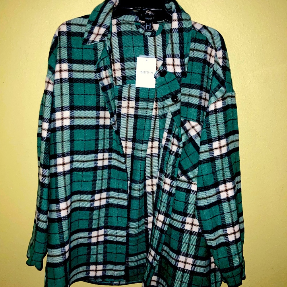OX Plaid Shacket NEW Green Forever 21
